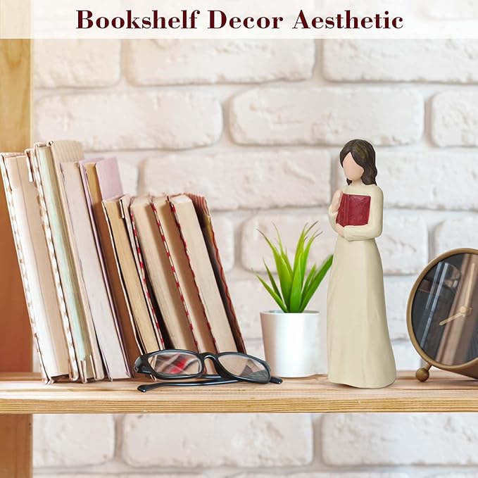 Cuayaes Book Lover Gifts for Women Readers, Teachers, Graduates, Students, Bookshelf Decor Aesthetic Hand Painted Sculpted Figure for Home Desk Office Living Room Decor