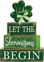 Lineshading 4 Pcs St Patricks Day Table Decorations Wooden Shamrocks St Patrick's Day Tiered Tray Decor Irish Centerpiece Green Lucky Shamrocks Block Signs for Saint Patty's Party Home Kitchen Decor