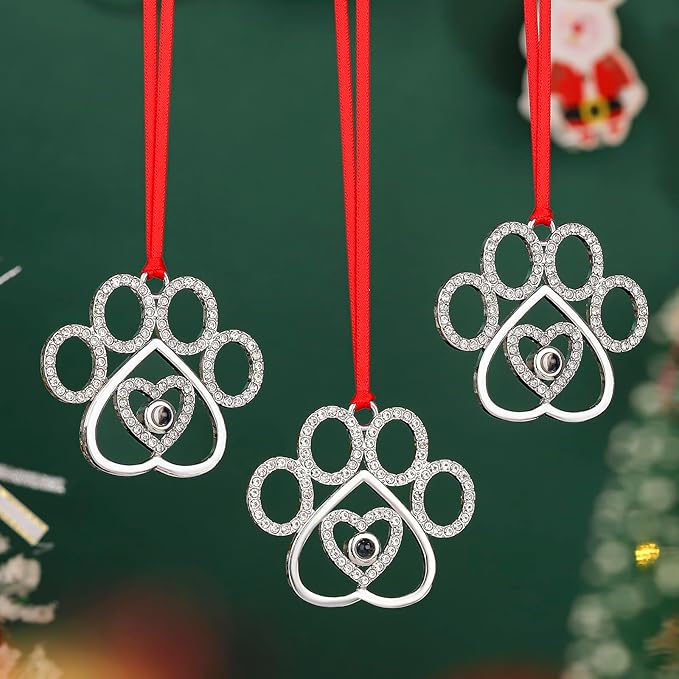 Set of 3 Christmas Hanging Ornaments - Silver Pawprint Christmas Ornaments Tree Decor for Xmas Tree Gift Decorative Hanging Ornaments Hanging Pendants (3, Silver Pawprint)