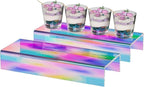 Sezanrpt Acrylic Shelf Riser 12x4.3x2 pack of 2, Iridescent Display Shelf 12” for Shoes, Glasses, Plants, Home Decors, Perfume, 12x4.3x2 Inch