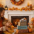 Lineshading 4 Pcs Fall Decoration for Home Fall Truck Decor Thanksgiving Tiered Tray Decor Thanksgiving Centerpiece Decorative Pumpkin Truck Block Signs Gift Farmhouse Autumn Table Decoration for Home