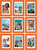 Vittanly 4x6 Picture Frames Set of 9, Shatter Resistant Plexiglass, Display 3.5x5 Pictures with Mat or 4x6 without Mat, Photo Frames for Wall or Tabletop, Engineered Wood, Orange
