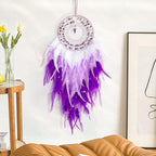 Purple Dream Catchers, Handmade Traditional Circular Net with Lucky Crystal Stones, Perfect Wall Hanging for Home Decor, Girl’s Bedroom, Art Ornament Craft Gift (Purple and Pink)