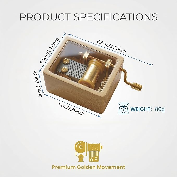 Hand Crank Wooden Music Box - Beech Wood with Clear PVC Window, Premium Golden Movement, Mini Size 6x4.5x3cm, 80g - Ideal Gift for Loved Ones (Contemporary, You are My Sunshine)