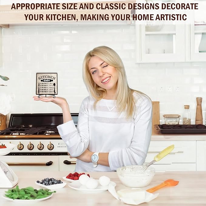 DETIHO Funny Kitchen Sign, Rustic Kitchen Wooden Plaque With Metal Stand, Above Cabinet Decor for Home Restaurant Tabletop Decor Favors & Supplies - G06