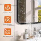 Sweetcrispy Bathroom Mirror 40x30 Inch Black Metal Framed Rounded Rectangle Vanity Mirror for Wall, Over Sink, Farmhouse, Restroom, Anti-Rust, Modern Decorative, Horizontal or Vertical Hanging