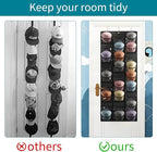 Fixwal Hat Organizer for Baseball Caps, 27 Pocket Over The Door Hat Rack for Storage Closet Wall, Cap Holder Hanger with Large Clear Pockets & 3 Hooks, Hat Storage to Protect and Display, Black