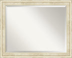 Amanti Art White Wall Mirror 26x32 Country White Wash Rectangle Bathroom Mirror for Wall Decor Living Room, Large Country Rustic Wood Frame, Hangs Horizonally and Vertically, Bathroom Decor, Beveled