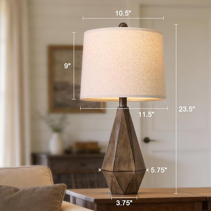 PoKat 23.5'' Table Lamps Set of 2 for Bedroom, Farmhouse Nightstand Lamps for Living Room, Rustic Bedside Lamps with Linen Lampshade for Side Table Office Hallway Entryway Dark Wood-Like (Brown)