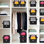 2 Pack Hat Storage for Baseball Caps-Holds Up to 28 Caps, Hat Organizer for Closet Stackable Hat Box with Cardboard, Dust-proof Beanie organizer with 2 Handles for Home Travel (Black, 2Pack-Small)