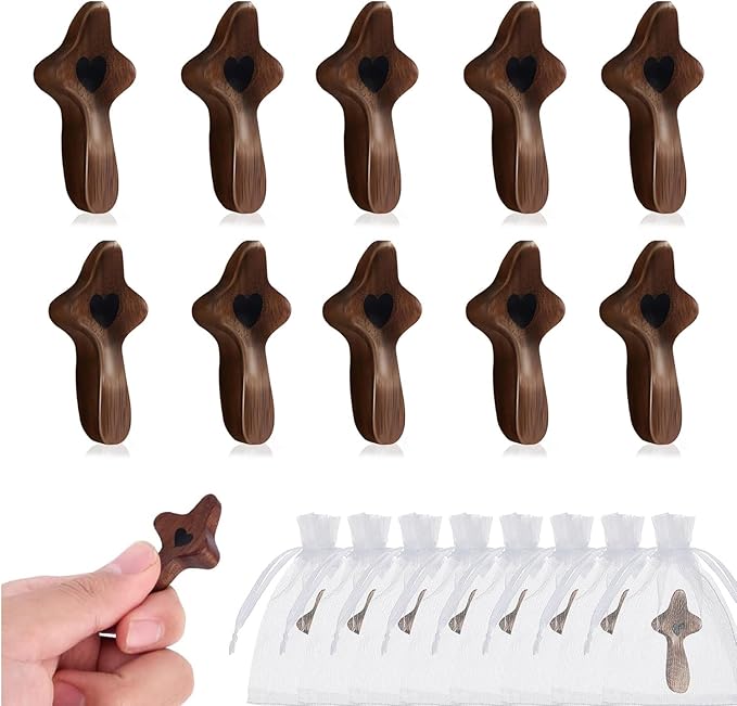 zyphonic Pocket Wooden Cross, Black Walnut with Heart Design, Religious Comfort Gift with Organza Bags Christian Encouragement Gift Handheld Stress Relief (10)