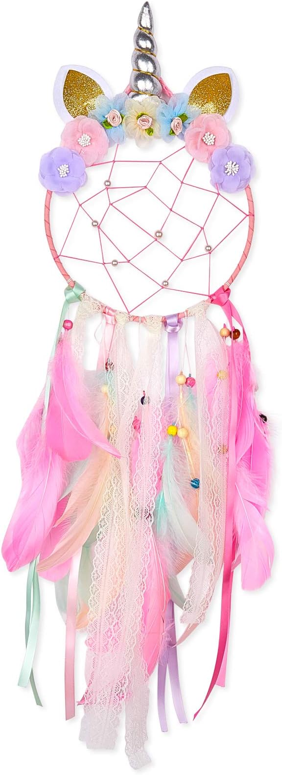 QtGirl Dream Catchers for Kids Unicorn Wall Decor for Girls Bedroom Flower Feather Wall Hanging Decoration