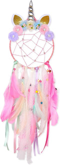 QtGirl Dream Catchers for Kids Unicorn Wall Decor for Girls Bedroom Flower Feather Wall Hanging Decoration