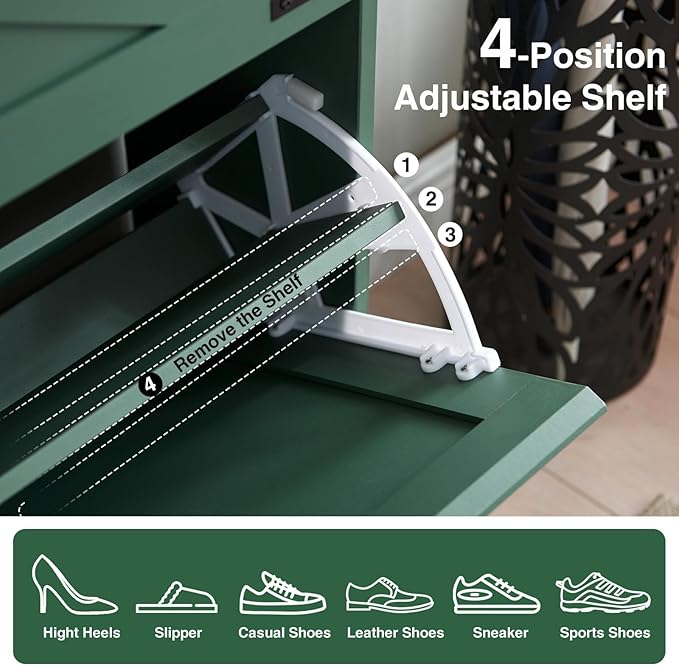 Shoe Storage Cabinet,Farmhouse Shoe Organizer with 2 Flip Drawers & Barn Door Design,Freestanding Hidden Slim Narrow Shoe Rack Cabinet for Entryway,Foyer,Hallway,Green