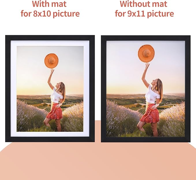 Lyeasw 8x10 Picture Frame Black Set of 15, Display Pictures 8x10 with Mat or 9x11 without Mat, Multi Photo Frames for Wall or Tabletop