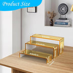 6 PCs Risers Display Stands 3 Tiers Desktop Acrylic Shelves Cake Dessert Holder Products Stand for Collectibles Shoes Jewels Pop Figure (Golden)