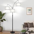 Dimmable Floor Lamp, 3 Lights Black Arc Floor Lamp, Modern Tall Standing Tree Lamp with Grey Linen Shades & Heavy Base, 3000LM LED Bulbs, Bright Lighting for Living Room, Bedroom, Office & Reading