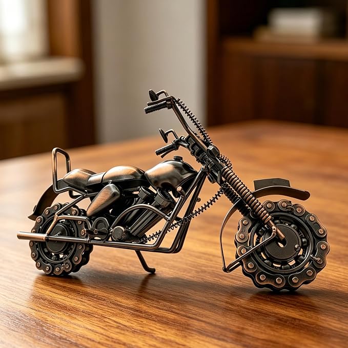 Motorcycle Gifts for Men & Women Bikers, 11.8" Handmade Metal Motorcycle Model, Vintage Motorcycle Decor for Man Cave, Garage, Home & Office