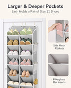 ULG Over The Door Shoe Organizer with 16 Large Pockets, Hanging Shoe Rack for Closet Door, Space Saving Shoe Storage for Boots, Heels & Sneakers,Grey
