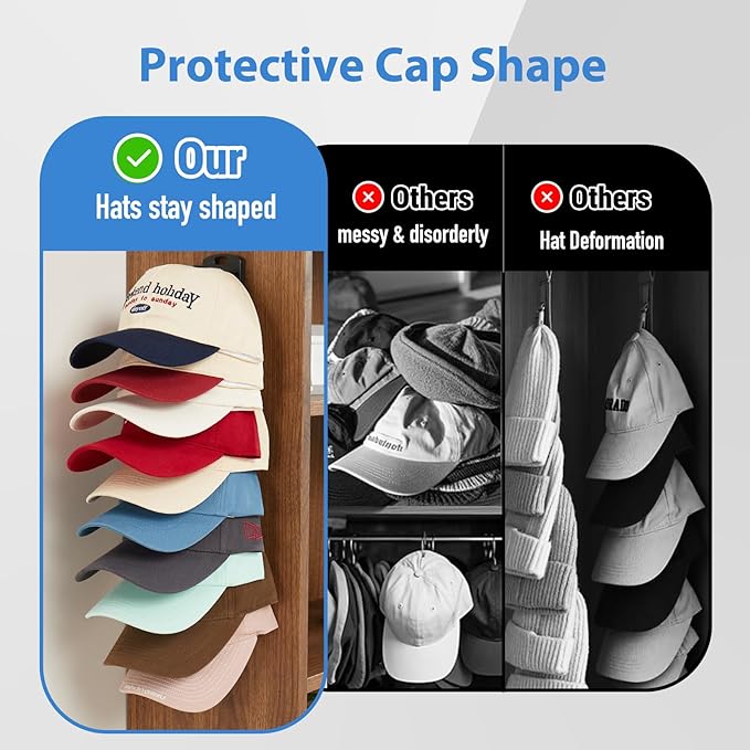 Hat Organizer for Baseball Caps for wall,2 Pack Cap Racks, Rack Hanger Storage Display Holder Hooks Stand for Closet Door,Hold Up to 40 Hats