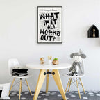 Retro Black And White Newspaper Poster What If It All Works Out Canvas Wall Art Positive Affirming Quote Minimalist Prints Painting For Home Bedroom Dorm Wall Decor 16x24in Framed