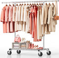 Heavy Duty Clothes Rack - Load 500 LBS, Rolling Clothing Rack for Hanging Clothes with Lockable Wheels & Shelves, Extendable Garment Rack for Bedroom, Laundry, Living Room, Silver