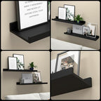 Boswillon Long Floating Shelves, 2 Set Modern Black Wall Shelf for Bedroom, Nursery Book Shelf with Lip, Picture Ledge Shelf for Living Room Bathroom Kitchen - Black,23.6 In
