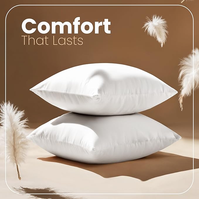Utopia Bedding 16x16 Pillow Inserts, Set of 2, White – Indoor Decorative Throw Pillows for Bed, Sofa & Couch – Soft, Supportive & Fluffy Cushion Inserts