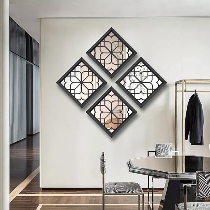 Wocred 2 PCS Square Wall Mirror,Gorgeous Rustic Farmhouse Accent Mirror,Black Entry Mirror for Bathroom Renovation,Bedrooms,Living Rooms and More(12”x12”)