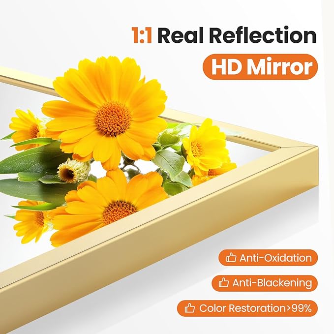 Sweetcrispy 30"x40" Arched Gold Bathroom Mirrors for Wall, Bathroom Mirrors for Over Sink, Metal Framed with HD Shatter-Proof Glass for Entryway, Living Room, Bedroom, Home Decor