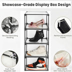 Magnetic Side Open Transparent Plastic Storage Shoe Box Clear Shoe Display Case Sneaker Shoe Storage Box Display Box Shoe Container Clear Closet Shelf Shoe Organizer (Black 4PC)