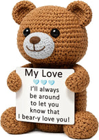 WELLBANEE My Love Gifts for Him Her, Positive Crochet Bear Gift for Husband Wife Boyfriend Girlfriend, Romantic Birthday, Handmade Emotional Bear