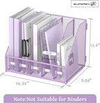 SUPEASY Desk Organizers Metal Desk Magazine File Holder with 5 Vertical Compartments Rack File Organizer for Office Desktop, Classroom, Home Workspace, Purple