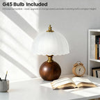 11.8“ Decorative Wooden Table Lamp with Frosted Glass Shade, Dimmable Bedside Nightstand Lamp with E26 Socket & 6ft Cord, Small Accent Lamp for Bedroom & Living Room (White)