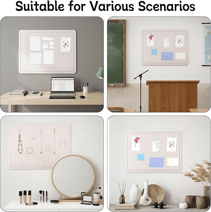 Thboxes Bulletin Board, 24" x 18" Foldable Cork Board Felt Pin Boards with 30 Pushpins Self-Adhesive Photo Decorative Felt Boards for Walls, Office, School, Classroom, Home, Bedroom - Oatmeal