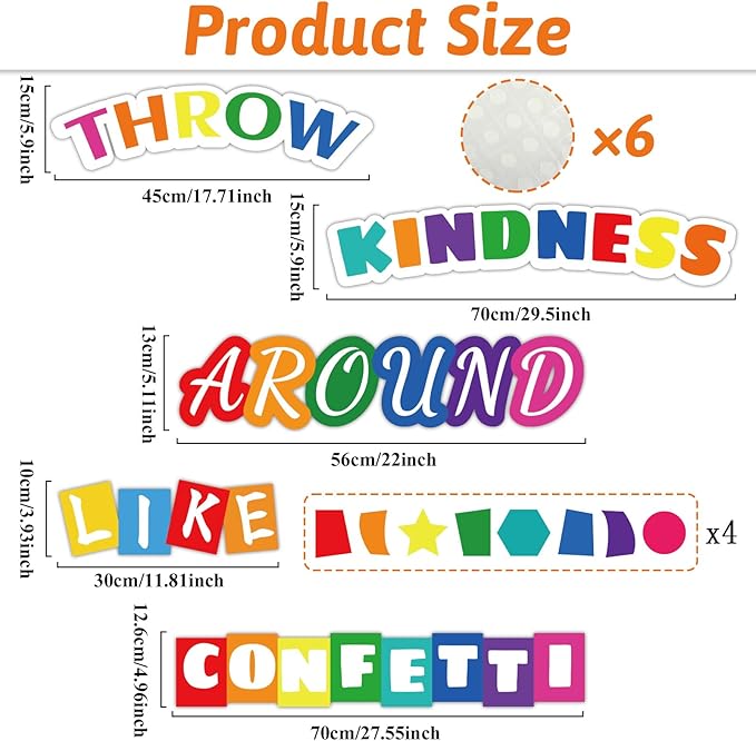 Classroom Bulletin Board Decoration Set Wall or Door Kindness Decor Colorful Confetti Classroom Decorations for Kindergarten PreSchool Elementary and Middle School(Throw Kindness Like Confetti)