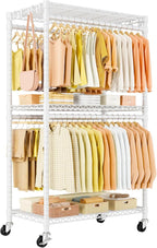 P5 Rolling Clothes Rack Heavy Duty, Clothing Racks for Hanging Clothes, Metal Garment Rack with Wheels, 3-Tier Portable Closet Rack 39.4'' W × 20.5'' D × 80.5'' H, Max Load 650 Lbs, White