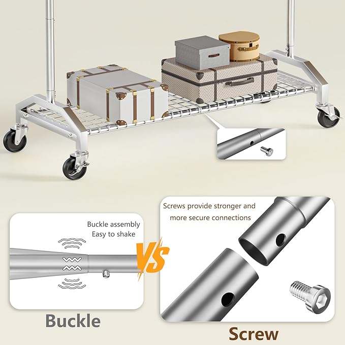 Clothes Rack for Hanging Clothes 350lbs Heavy Duty Clothing Rack 51 to 71" W x 16.53" D x 65" to 71" H Adjustable Rolling Clothes Rack Coat Rack Garment Rack 3" industrial Wheels Silver