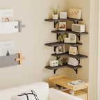 Fixwal Floating Shelves for Wall Set of 5, Rustic Wood Wall Mounted Corner Shelf for Bathroom, Kitchen, Bedroom, Home Decor, Laundry Room, Living Room (Weathered Grey)