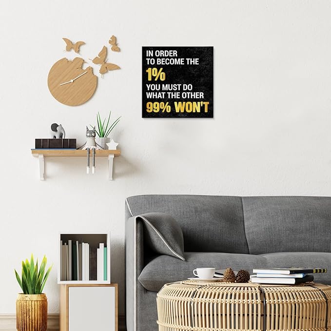 Inspirational Wall Art, Motivational Positive Quotes Wall Decor for Home Office Classroom Gym Bathroom Bedroom Kitchen, In Order to Become The 1% Framed Canvas Painting Posters, 8 x 8 Inches