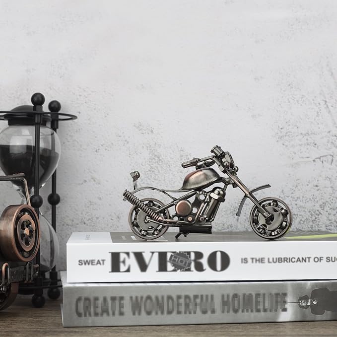 Motorcycle Gifts for Men Women - Handmade Metal Motorcycle Figurine - Unique Gifts for Bikers Him Dad Grandpa Husband Friend - Vintage Man Cave Home Office Desk Decor