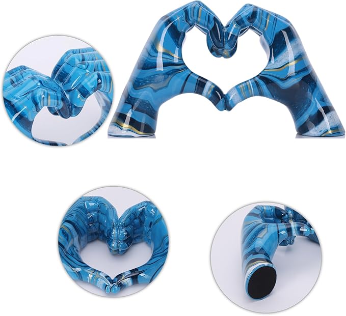 Colourful hand heart decoration, heart hand statue, love finger sculpture wedding decoration, suitable for bookshelf coffee table office bedroom TV cabinet bookshelf small ornaments home decoration.