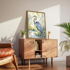 Framed Blue Heron Wall Art, Watercolor Sea Bird Pictures Wall Decor, Coastal Nature Wildlife Animal Paintings Canvas Prints for Living Room Bedroom Bathroom Office Home Decor 16x24 inch