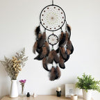 Brown and Black Dream Catcher Wall Decor Feather Dream Catchers with Luminous Bead Handmade Dreamcatcher Wall Hanging Ornament for Bedroom Living Room Home Decor