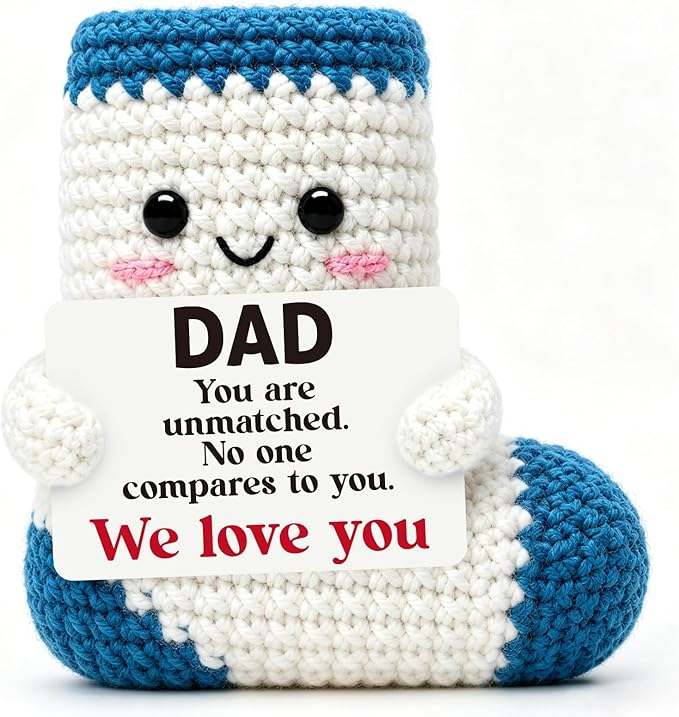 Belatelove Funny Fathers Day Dad Gift from Daughter Son, Handmade Crochet Sock Doll Father's Day Birthday Gift for Dad, Cute Small Gifts for Dads Papa New Bonus Stepdad Desk Decor