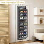 KEEPJOY 10 Tiers Mesh Over Door Shoe Organizer Storage, Hanging Shoe Holder for Door with Large Deep Pockets, Holds 20-30 Pairs of Shoes, Ideal for Sneakers & Boots.(Grey)