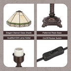 Table Lamp with Stained Glass Shade, Vintage Style Desk Lamp, Mid Century Modern Bedside Nightstand Decorative Lamps with Rocker Switch, Unique Accent Light for Bedroom Living Room Office (E26 Base)