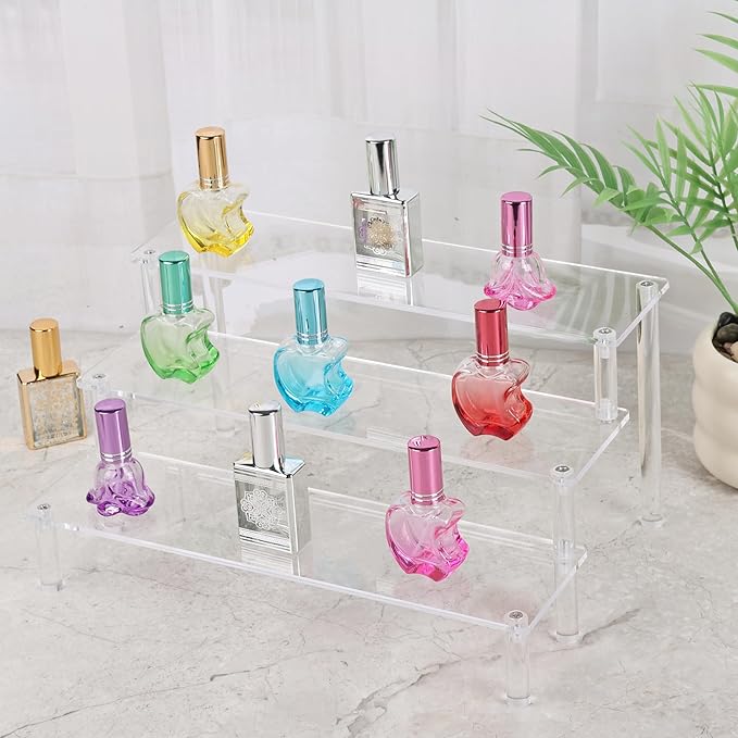 Acrylic Display Risers,Clear Risers Perfume Organizer Stand, 3 Tiered Cupcake Shelf Stand Holder,11.8 Inch,DIY