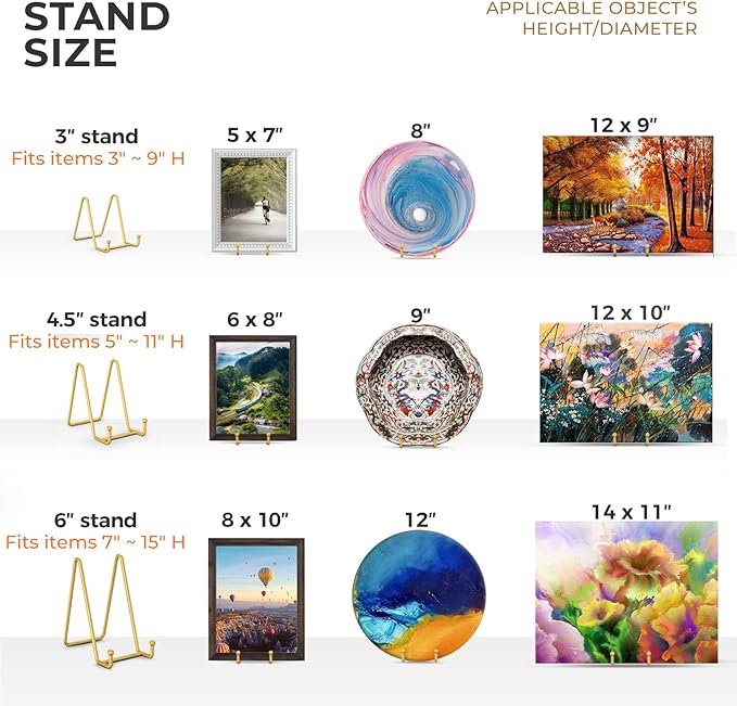 TR-LIFE 4 Pack 4.5 Inch Display Stands - Holder Stand for Picture, Decorative Plate, Photo Easel, Tabletop Art (Gold)