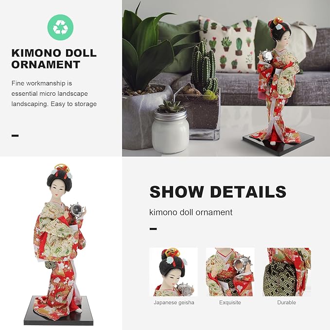 12" Traditional Japanese Geisha Doll Authentic Red Kimono Figurine Hand-Painted Porcelain & Fabric Asian Collectible Statue for Home Office Decor Gift Boxed